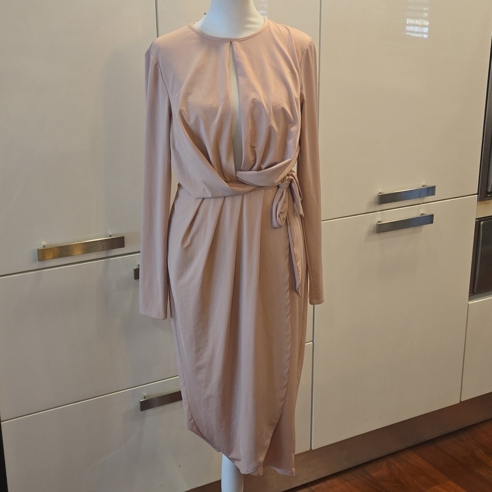 NWT Asos Faux Wrap Stretch Midi Dress Muted Pink Womens Size 8